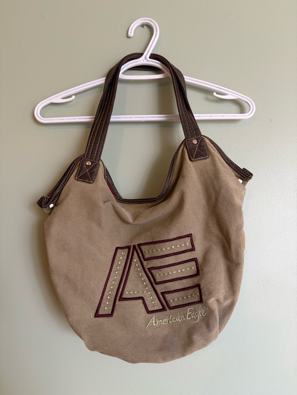 VTG American Eagle Y2K Canvas Tote Bag Leather Straps Boho School Earth Preppy